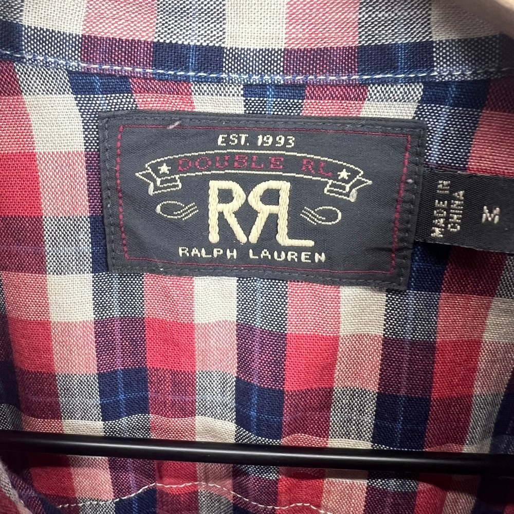 Double RL RRL Western Shirt Mens M Red Plaid Pearl Snap Long Sleeve Cotton EUC - Picture 3 of 10